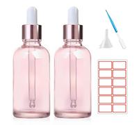 ToKinCen 2 x 30 ml Dropper Bottle Pink Glass Bottles with Glass Pipette Essential Bottles Small Sample Dropper Bottles Refillable with Plastic Funnels and Labels