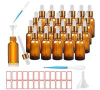 ToKinCen 24 PCS Amber Pipette Dropper Bottle 30ml, with Glass Eye Dropper Pipettes for Storage, Essential Oils, Perfumes, Aromatherapy, Pigmentation, Reusable