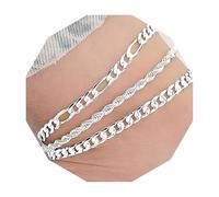 ToKinCen 3 Piece Sterling Silver Anklet Set for Women's with Durable Strong Clasp Waterproof Design Cuban Link Figaro Flat Mariner Snake Herringbone Paperclip Styles