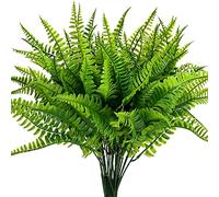 ToKinCen 6 Artificial Ferns Outdoor Fake Boston Fern Plants Plastic Fern Plants Green Bushes Shrubs Bundles Patio Basket Hanging Planter Garden Decor