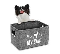ToKinCen Dogs Toy Storage Baskets Dog Toy Basket Dog Food Storage，Felt Stuff Storage Baskets Foldable Storage Bins with Designed Metal Handle for Organizing Pet Toys, Dog Clothes Blankets(Light Gray)