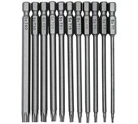 ToKinCen Torx Head Screwdriver Bit Set 11 Pcs 100mm, 1/4 inch Hex Shank T6-T40 S2 Steel 4 Inch Long Security Tamper Proof Screwdriver Drill Tool Kit