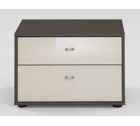 Tokio Bedside Cabinet - 2 Drawer - Magnolia Glass and Havana Carcase - Silver Handle