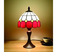 Tokira Tiffany Table Style Lamps Red Mediterranean 8 Inch, Vintage Stained Glass Night Light Patterns Handmade Moon Light Bedroom Bedside Desk Lamps