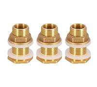 Tokiudeeir Solid Brass Bulkhead Fitting, 3 Sets 3/8 Inch Female 1/2 Inch Male Solid Brass Water Tank Connector Threaded with Ring