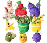 Tokiyis Baby Sensory Toy 6-12 Months - 16 PCS Fabric Fruit & Vegetable Color Sorting Play Food with Crinkle & Rattle, Montessori Toys for 1 Year Old Boy Girl, Toddler Stocking Stuffer Gift
