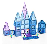 Tokky 128-Piece Magnetic Tiles Ice Kingdom Theme Ice Crystal Blue Translucent Castle Building Set Strong Magnetic Structure STEAM Enlightenment ABS Safe Material Color Box Packaging G013
