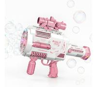Tokky Pink Gatling Bubble Gun, 48-Hole Automatic Bubble Machine with Colorful LED Lights, USB Charging & 360° Leak-Proof Design, Tactical Appearance Girl's Toy, Suitable for Weddings, Parties, Birthda