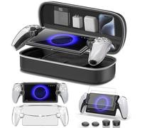 Tokluck 10 in 1 Bundle Accessories Kits for PS5 Portal Remote Player, Portable Hard Shell Carrying Case with Hard PC Clear Skin Cover, 2 Packs Tempered Glass Screen Protector & 4 Thumb Grips Included