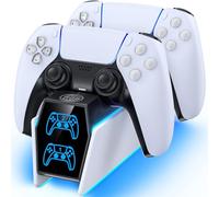 Tokluck PS5 Controller Charger Station - Compatible with Playstation 5 Edge & Dual Controller Gaming,Game Charging Station with Cable, PlayStation Protectors Dock Stand for with LED Indicators, White