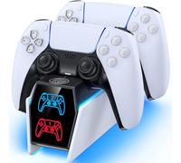 Tokluck PS5 Controller Charger Station - Compatible with Playstation 5 Edge & Dual Controller, Protective Charging Station with Cable, PlayStation Protectors Dock Stand for with LED Indicators, White