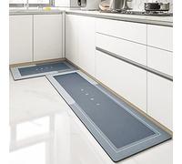 TOKLYUIE Kitchen Long Anti-slip Floor Mat, Super Absorbent Floor Mat, Home Water and Oil Absorbing Carpet, Washable and Quick Dry Kitchen Rugs, Rubber Anti-skid Bottom (45 * 75cm, Rectangle Blue)