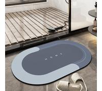 TOKLYUIE Super Absorbent Bath Mat Non Slip Anti Mould Quick-Drying Bathroom Mat Simple Kitchen Door Mat Machine Washable Large Living Room Carpet(50 x 80 cm, Oval Blue)