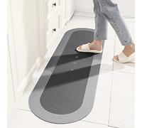 TOKLYUIE Super Absorbent Bath Mat Non Slip Anti Mould Quick-Drying Bathroom Mat Simple Kitchen Door Mat Machine Washable Large Living Room Carpet(45 x 150 cm, Oval Light Gray)