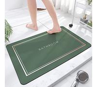 TOKLYUIE Super Absorbent Bath Mat, Quick-drying, Non-slip, Green, 50 x 80 cm