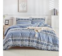 Tokokimo 135/150 cm Boho Bed Duvet Cover Set, 3-Piece Set of 1 Duvet Cover (240 x 220 cm) and 2 Pillowcases (50 x 75 cm), Blue Stripe
