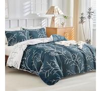 Tokokimo 3-Piece Bed Linen 200 x 220 cm - Bedding Sets with 2 Pillowcases with Zip 80 x 80 cm - Branch Pattern Microfibre Duvet Cover for Double Beds with Zip, Navy Blue