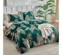 Tokokimo 3 Piece Microfibre Duvet Cover Set for 135/150 cm Bed with Twigs and Leaves Design Includes 1 Duvet Cover 240 x 220 cm and 2 Pillowcases 50 x 75 cm, Gold/Dark Green
