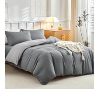 Tokokimo 4-Piece Double Bedding Set - Dark Grey Ultra-Soft Microfibre Duvet Cover Set with Pillowcases and Deep Fitted Sheet (40cm Mattress Depth) Double Duvet Set, Grey