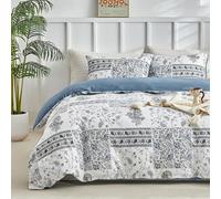 Tokokimo Bed Linen 220 x 240 cm 3-Piece - Patchwork Floral Pattern Bohemian - Microfibre Duvet Cover 220 x 240 cm for Double Beds with 2 Pillowcases with Zip 80 x 80 cm, Blue