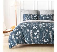 Tokokimo Blue Grey Double Duvet Cover Set - 3pcs Bedding Sets Reversible Color, Blue Double Duvet Set Soft Microfiber with 2pcs Pillowcases, Botanical Floral Double Bedding Set 200x200cm, Blue/Flower