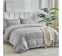 Tokokimo Double Duvet Cover Set 4 Piece Grey Bedding Set with Fitted Sheet - Soft Microfiber Double Duvet Set (1x Duvet Cover, 2x Pillowcases, 1x 40cm Deep Fitted Sheet) Grey Stripe