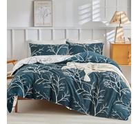 Tokokimo Double Duvet Cover Set Blue Bedding Set, Botanical Branches Printed Blue Double Duvet Set (1x Duvet Cover, 2x Pillowcases) Soft Microfiber Double Bedding Set
