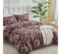 Tokokimo Double Duvet Cover Set Maroon Floral Bedding - Little Flowers Print Maroon Double Duvet Set (1x Quilt Cover, 2x Pillowcases) Soft Microfibre Duvet Cover Set 200x200 cm
