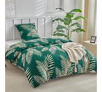 Tokokimo Duvet Cover 140 x 200 cm with 2 Pillowcases 65 x 65 cm - Tropical Palm Leaf Pattern in Gold - 100% Microfibre Bed Linen 140 x 200 cm with Zips, Dark Green