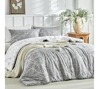 Tokokimo Duvet Cover 240 x 220 cm, 100% Microfibre, Branch and Leaf Style, Soft and Wrinkle Resistant, 1 Duvet Cover and 2 Pillowcases 65 x 65 cm, Grey/White