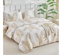 Tokokimo Duvet Cover Set, 135/150 cm, 3-Piece Bedding, 1 Duvet Cover + 2 Pillowcases, White, Palm Leaf Pattern, Microfibre Polyester, Reversible