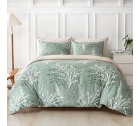 Tokokimo Green Double Duvet Cover Set - 3pcs Reversible Color, Soft Microfiber Duvet Set 200x200 cm with Pillowcases for Bedding, Easy Care, Printed Green/Floral