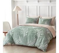 Tokokimo Green King Size Duvet Cover Sets - 3pcs Bedding Set Reversible Color, Soft Microfiber Kingsize Duvet Cover 230x220 cm with Pillowcases for Bedding Bed Set, Easy Care, Printed Green/Floral