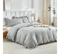 Tokokimo Grey Duvet Cover Double - Ruffle Bedding Sets, Soft Microfiber Grey Double Duvet Set with 2 Pillowcases for Bed Frilly Duvet Covers 200x200 cm Bedding Gifts