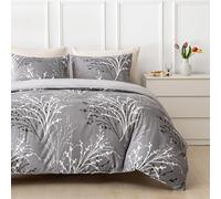 Tokokimo Grey King Size Duvet Cover Sets - Bedding Set Reversible Design, Soft Microfiber King Size Duvet Cover 230x220 cm with Pillowcases for Bedding Bed Set, Easy Care, Printed Grey/Flowers