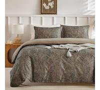 Tokokimo Khaki Super King Duvet Cover Bedding Sets Tropical Leaves Pattern, Soft Microfiber Summer Super King Duvet Sets 260x220 cm with 2 Pillowcases for Bed, Khaki/Tropical