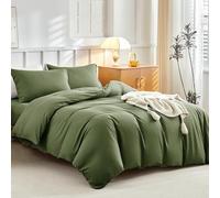 Tokokimo King Size Bedding Sets 4-Piece Olive Green Duvet Cover Sets with Pillowcases & Deep Fitted Sheet 40cm Mattress Depth - Ultra-Soft Microfiber King Duvet Set (Olive Green, 4 Piece)