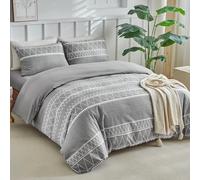 Tokokimo King Size Bedding Sets with Fitted Sheet, King Size Duvet Cover Sets 4 Piece (1x Duvet Cover, 2x Pillowcases, 1x 40cm Deep Fitted Sheet) Grey Stripe