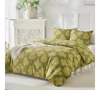 Tokokimo King Size Duvet Cover Sets with Love Clover Pattern, Avocado Green