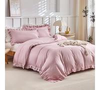 Tokokimo Pink King Size Duvet Cover Sets Ruffle Design - Soft Breathable & Hypoallergenic Microfiber Bedding Sets with 2 Pillowcases, Duvet Cover with Zip Closure, Machine Washable, Pink/ 230x220cm