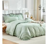Tokokimo Ruffle Duvet Cover Sets King Size - Sage Green Bedding Sets, Soft Microfiber Green Duvet Cover 230x220 cm with 2 Pillowcases, Bedding Gifts for Mom Daughter, Green/Ruffled