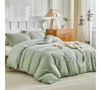 Tokokimo Sage Green Double Duvet Cover Set - Seersucker Bedding Set 3 pieces, Textured Sage Green Bedding with 2 Pillowcases for Double Bed Duvet Set Puckering