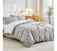 Tokokimo Super King Duvet Set 4 Piece Bedding Set with Fitted Sheet - Grey Branches Print Soft Microfiber Grey Super King Duvet Cover (1x Quilt Cover, 2x Pillowcases, 1x 40cm Deep Fitted Sheet)