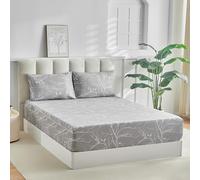 Tokokimo Super King Fitted Sheet 35cm Deep Fit - Soft Microfibre Branches Print Grey Fitted Bed Sheets Super King Size with 2 Envelope Pillowcases, 180x200 cm (Fits Mattress Up to 35cm Deep)