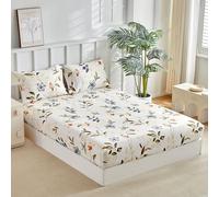 Tokokimo White Double Fitted Sheet with 2 Envelope Pillowcases - Soft Microfibre xWhite Flowers Print White Double Bed Sheet 35cm Deep Fit, 135x190 cm (Fits Mattress Up to 35cm Deep)