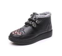 Tokouk Women's Fleece-Lined Cozy Snow Boots Outdoor Winter Thickened Warm Soft Bottom Leather Waterproof Cotton Boots Slip-on MAMA Snow Shoes, Black, 3 UK