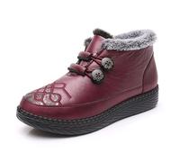Tokouk Women's Fleece-Lined Cozy Snow Boots Outdoor Winter Thickened Warm Soft Bottom Leather Waterproof Cotton Boots Slip-on MAMA Snow Shoes, Red, 2 UK