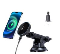 Tokov 2025 Compatible with MagSafe Car Mount Charger for iPhone and Android 3-in-1 Wireless Fast Charging with Magnetic Suction Cup Mount for Windshield, Vent, or Dash, Type-C Input, 15W Output Power