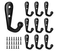 TOKPLNU 10 Pack Black Coat Hook, Double Prong Coat Hanger Wall Mounted, Small Single Metal Wall Hooks for Hanging ClothesTowel Key Bag Scarf, in Bedroom Bathroom Kitchen Office