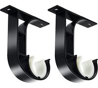 TOKPLNU Ceiling Curtain Pole Brackets, Heavy Duty Black Rail Holders, Aluminum Alloy Supports for 25mm to 30mm Drapery Rod, Closet Pole, 2 Pack